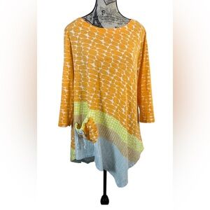 À La Carte Artsy Asymmetrical Tunic Top Orange|White Bubble Print Size XL
